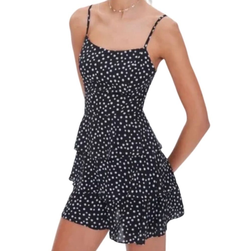 Forever 21 Ditsy Floral Black and White Ruffled Tiered Sundress